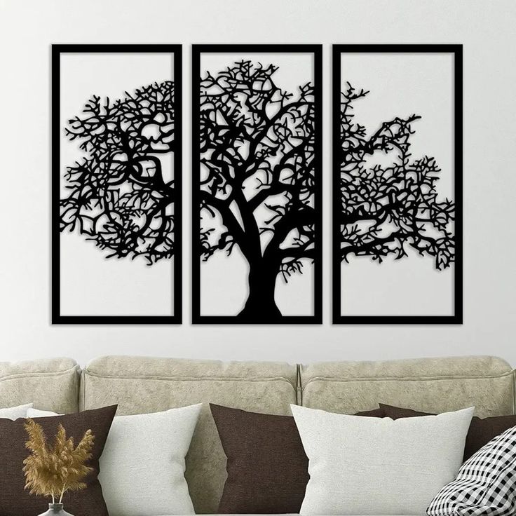 EV VEYA OFİS İÇİN TASARLANMIŞ 3LÜ METAL AĞAÇ TABLO