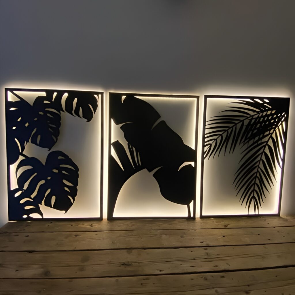 EV VEYA OFİS İÇİN TASARLANMIŞ METAL 3LÜ FARKLI DESENLİ AĞAÇ TABLO