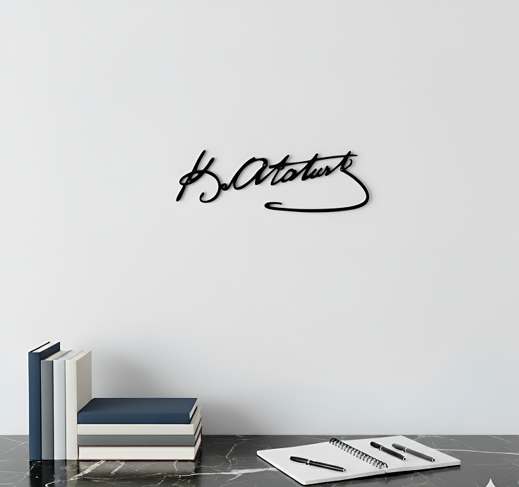 EV VEYA OFİS İÇİN TASARLANMIŞ ATATÜRK İMZA DESENLİ METAL TABLO