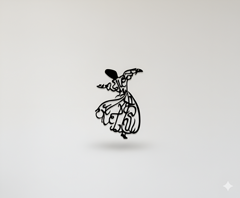 DUVAR DEKORU İÇİN TASARLANMIŞ SEMAH DÖNEN MEVLANA FİGÜRÜ DESENLİ METAL TABLO 13