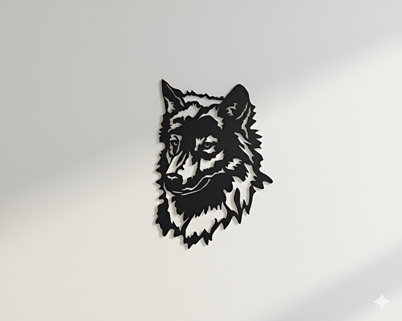 EV VEYA OFİS İÇİN TASARLANMIŞ ORTA BOY ALFA KURT  DESENLİ METAL TABLO