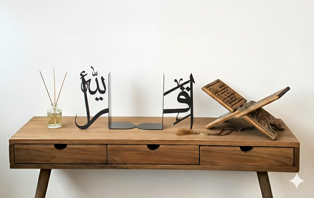 EV VEYA OFİS İÇİN TASARLANMIŞ İSLAMİ DESENLİ METAL KİTAP TUTUCU 4