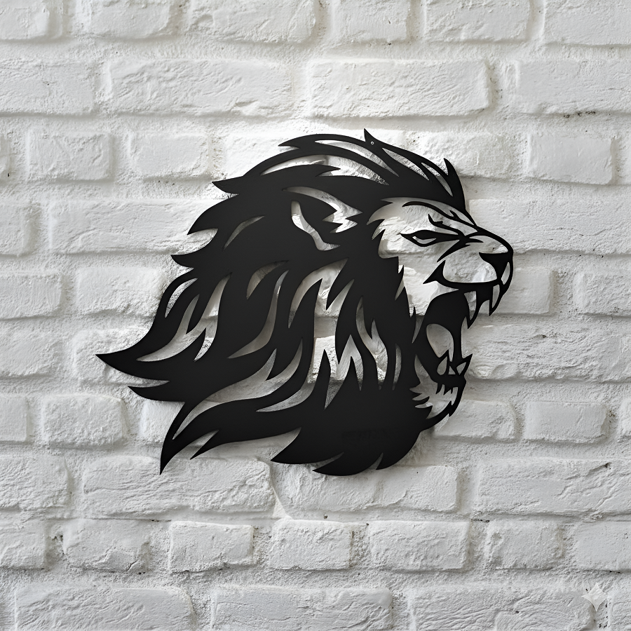 EV VEYA OFİS İÇİN TASARLANMIŞ ORTA BOY SİNİRLİ ASLAN DESENLİ METAL TABLO